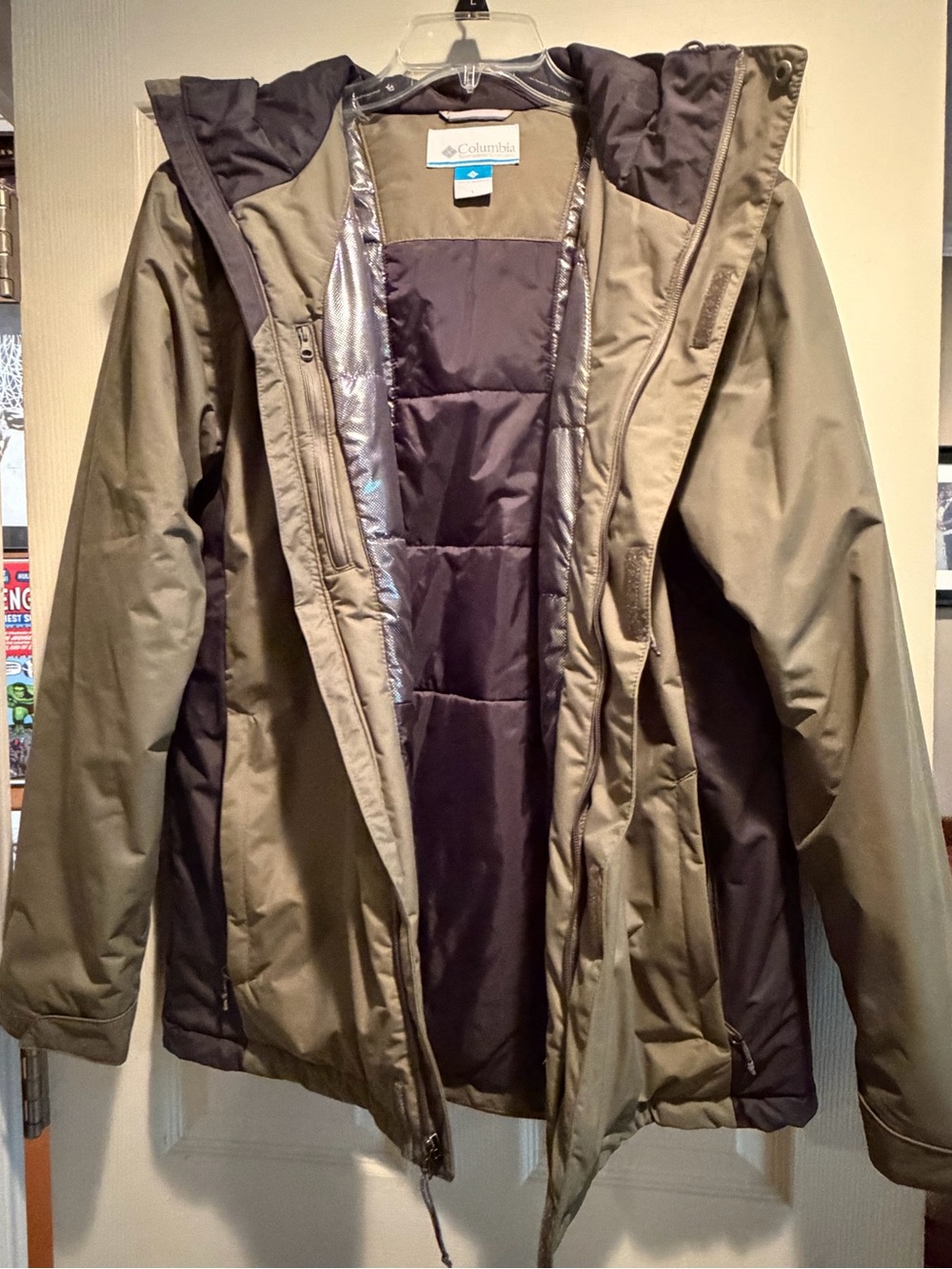 Men’s Columbia Olive Green and Dark Brown Hooded Puffer Jacket